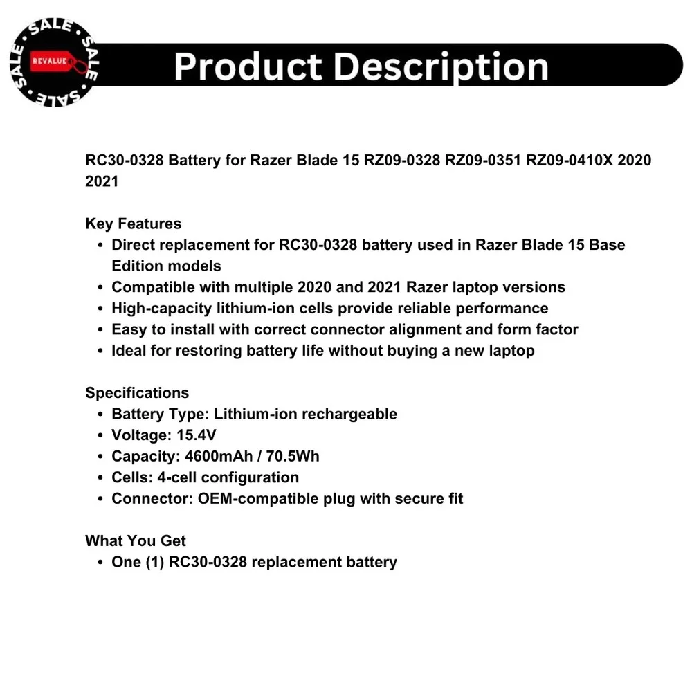 RC30-0328 Battery for‎ Razer Blade 15 RZ09-0328 RZ09-0351 RZ09-0410X 2020 2021